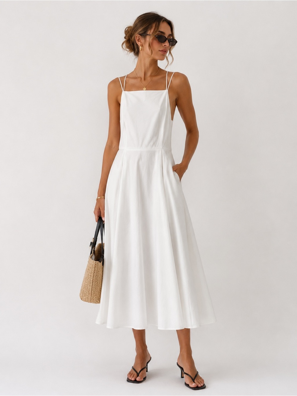 Joie White Cotton Blend Poplin Midi Dress Size 6